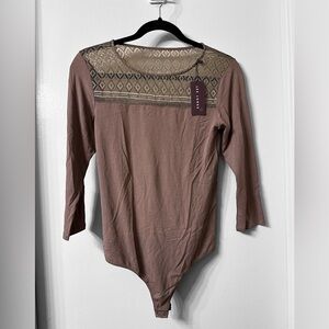 Les Lunes Taupe Lace Detail Bodysuit